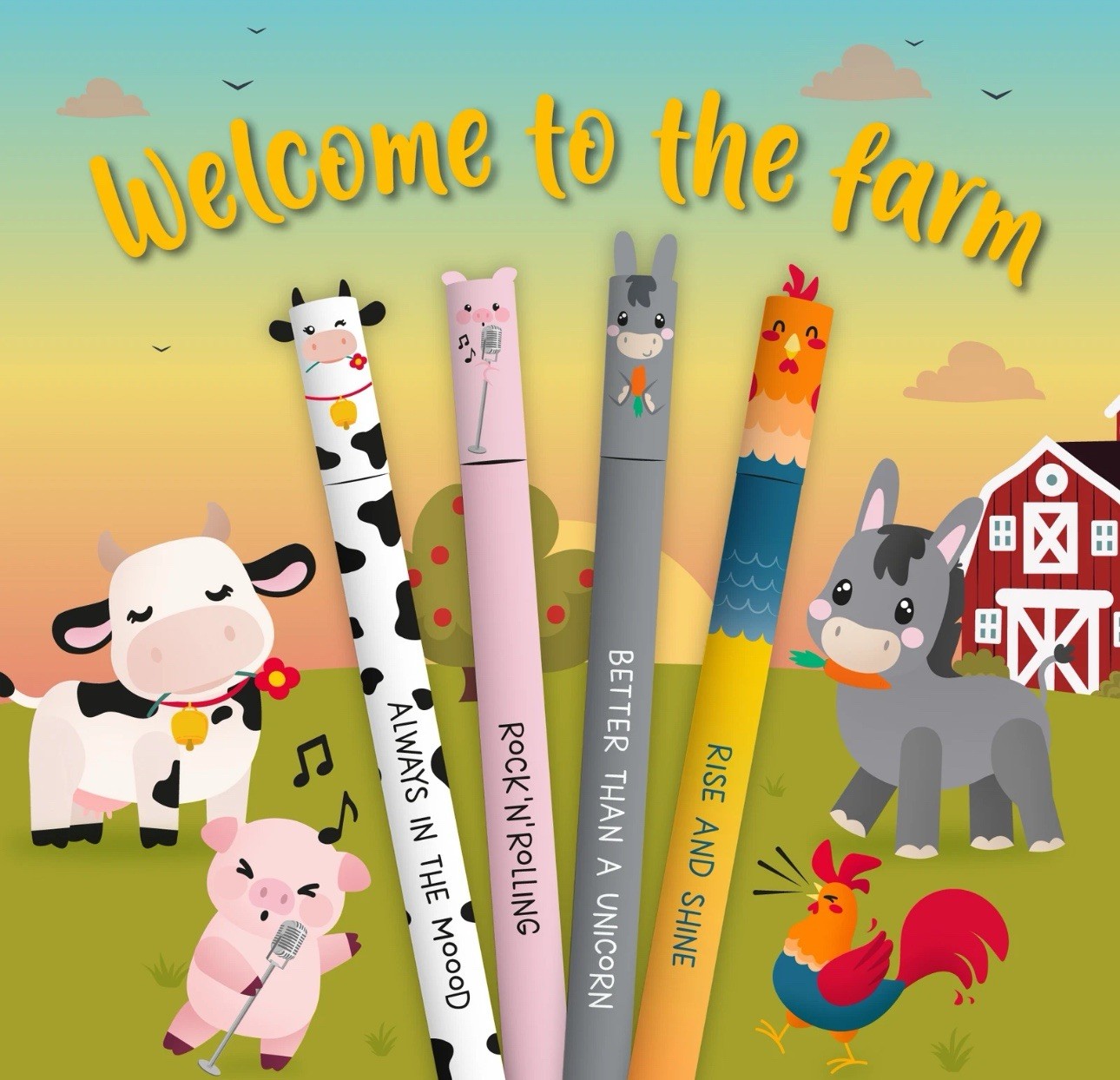 Legami Farm Sweet Farm - Set of 4 erasable pens 🎄❤️🎁💕
