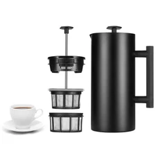 P6 32 Ounces French Press Coffee Maker, Double Walled Stainless Steel Insulat...