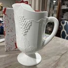 Vintage Indiana Milk Glass Harvest Grape Pattern Footed Pitcher (heavy)