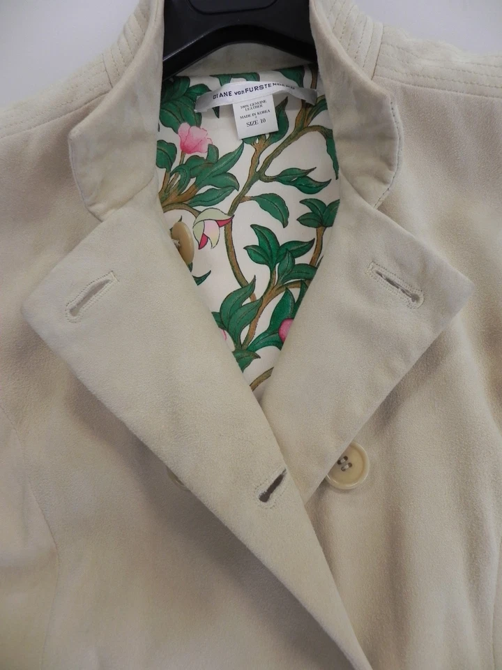 Chaqueta Abrigo DIANE VON FURSTENBERG Beige Claro Mantequilla Cuero Suave Gamuza Talla 8/10 Foto 4 de 4