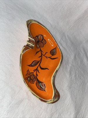Mid Century Modern Orange Flower Ashtray 