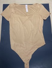 Victoria's Secret Beige One Piece Bodysuit Short Sleeve Snap Closure Size L/G