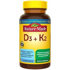 Nature Made Vitamin D3 K2 Supplement, 5000 IU 125 mcg 30 Count Pack of 1 