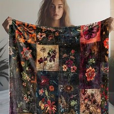 Colorful Vintage Floral Patchwork Throw Blanket
