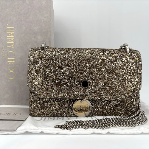 Jimmy Choo Mini Glitter Chain Shoulder Crossbody Bag Metal Logo Auth From Japan