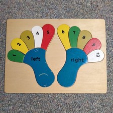 Educational Wooden Numbers Colors Toddler Toy Teaching Feet Right Left Puzzle