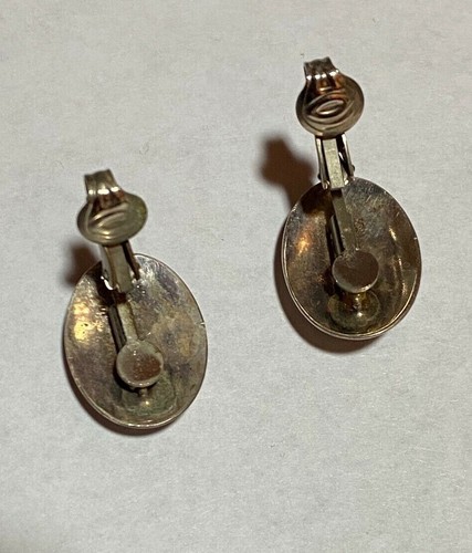 Vintage Sterling Silver Onyx Oval Clip Earrings ๐ - Picture 4 of 5