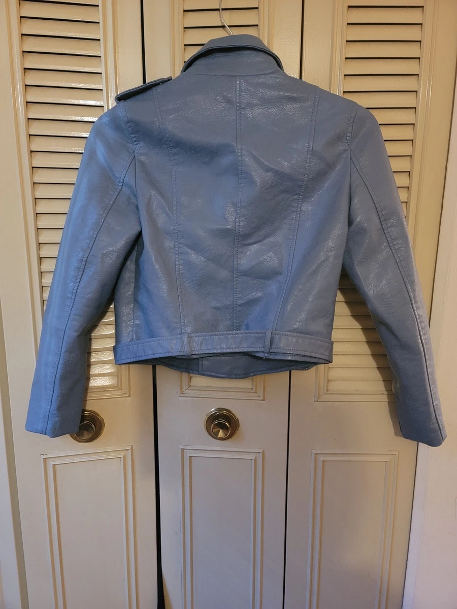 NWT LIKA RULLA Sz L Blue Faux Leather Motorcycle Jacket | eBay