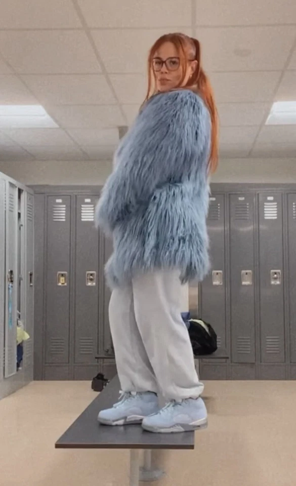 Guess Blue Faux Fur Coat Size Large With Silver Details  - Image 4 of 4