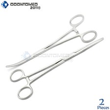 HEMOSTATS / LOCKING FORCEPS 8" -- 1 Curved 1 Straight - Stainless Steel NEW