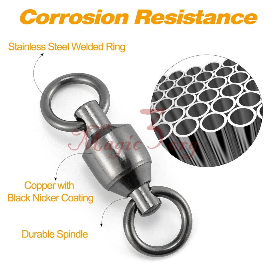 20~500 Swivels Snap Duo Coastlock Fishing Ball Bearing 3 Way Rolling Split Ring - Image 4 of 4