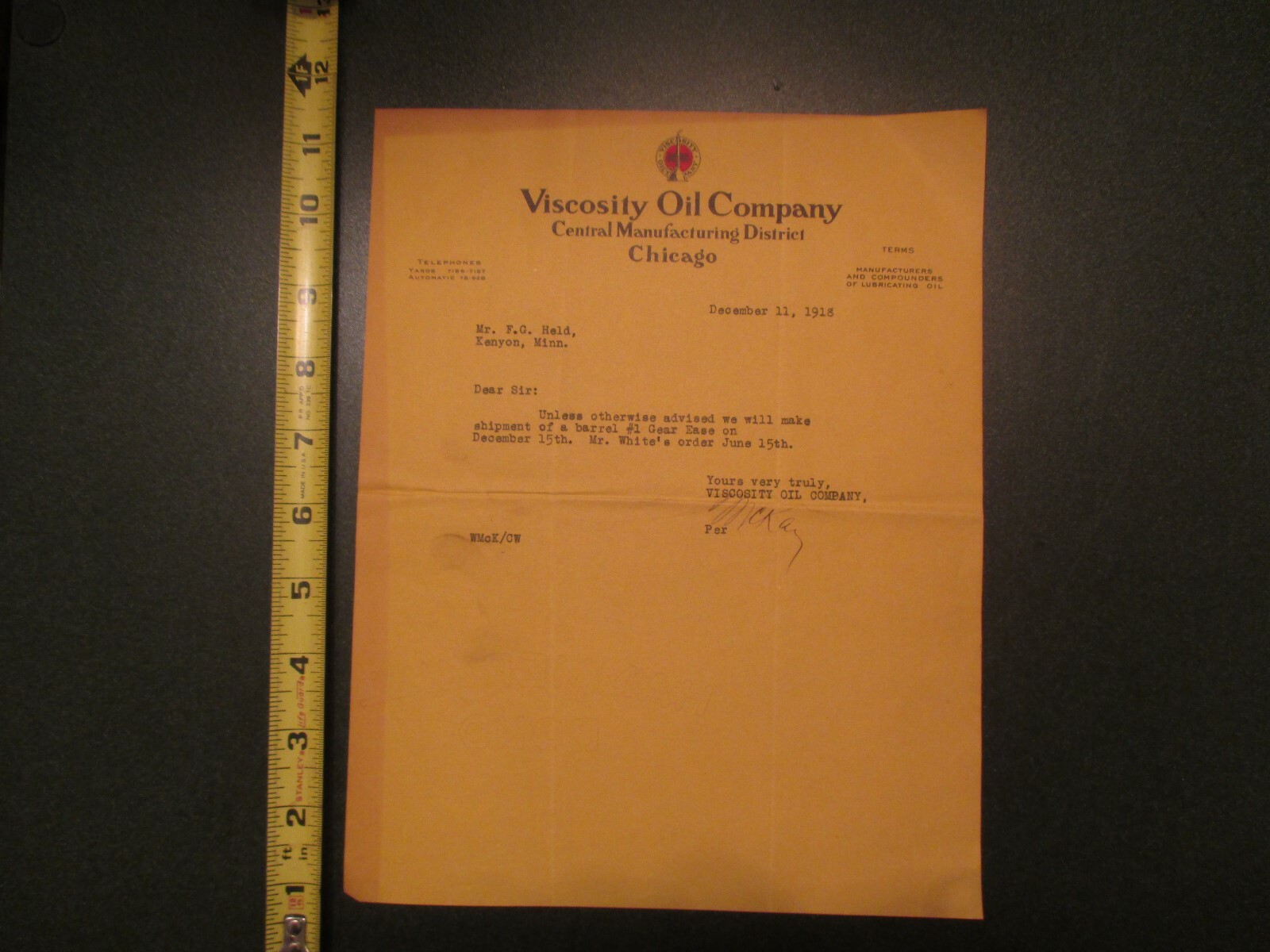 1920s Viscosity Oil Co Chicago IL vintage letterhead 162