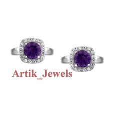Natürlicher Amethyst Edelstein mit 14K Weiss Gold versilbert
