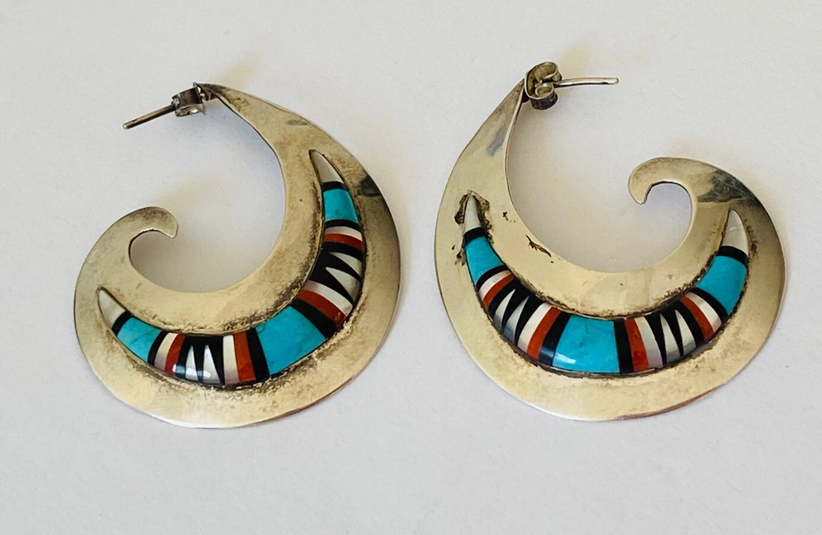 Old Pawn Navajo Zuni Multi Stone Inlay Sterling Silver Turquoise