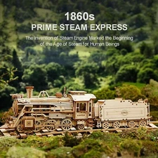 ROKR 1:80 3D Wooden Puzzle Laser Cut Luxury Steam Train DIY Model Kits Kids Toys