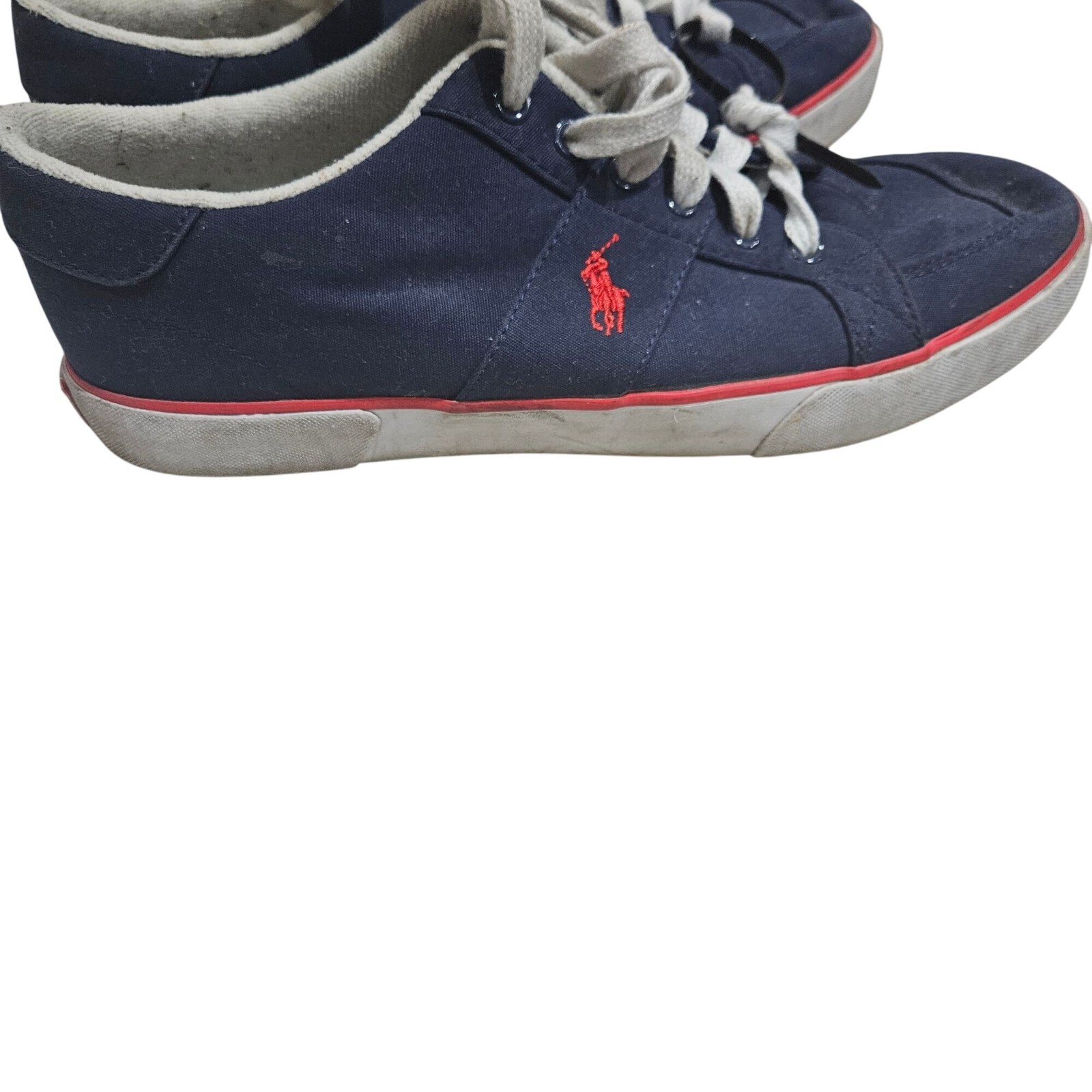 Polo Ralph Lauren Navy Blue Canvas Sneakers With Red Accents & White Laces Size thumbnail 6
