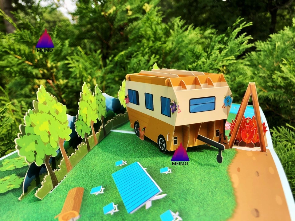3D Pop Up Greeting Card Camping Bonfire RV Recreational Vehicle Trailer Camper - Image 2 of 4