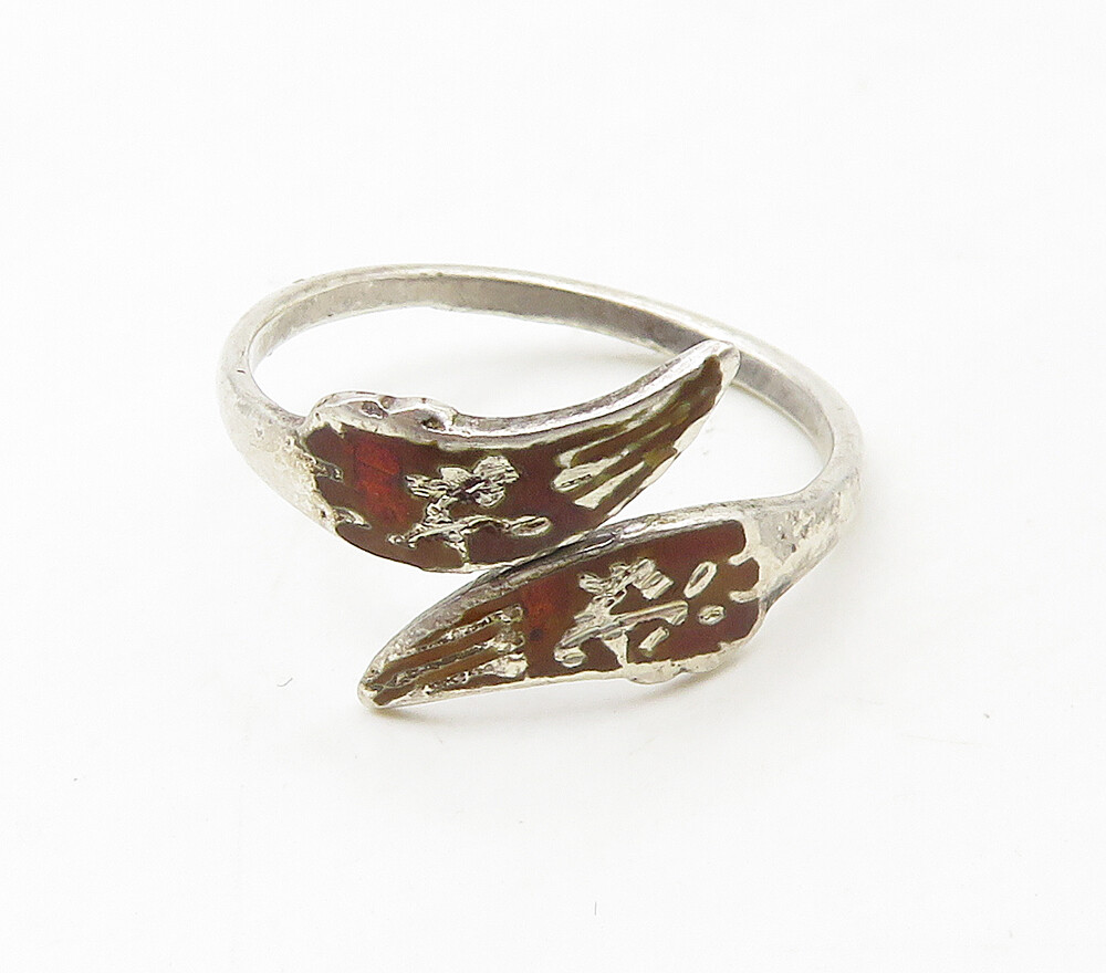 SIAM 925 Sterling Silver Vintage Enamel Dancers Bypass Ring