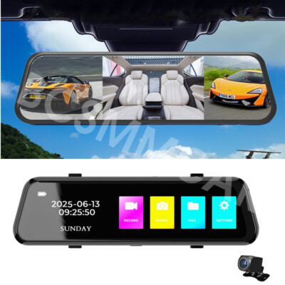 9.66'' Mirror Dash Cam HD Car DVR Video Recorder With Front Interior Rear Camera