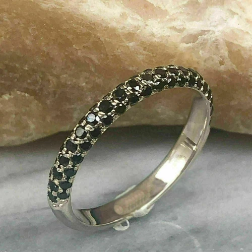 1.20Ct Round Lab-Created Black Diamond Women Band Ring In 14K Yellow Gold Plated
