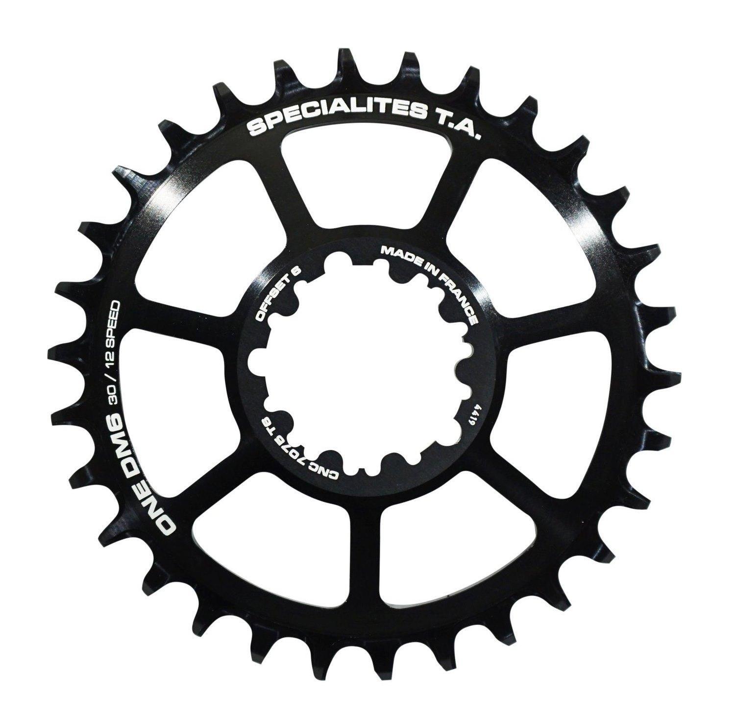 Plateau VTT direct mount 30dts usiné en aluminium anodisé noir haute performance DM6