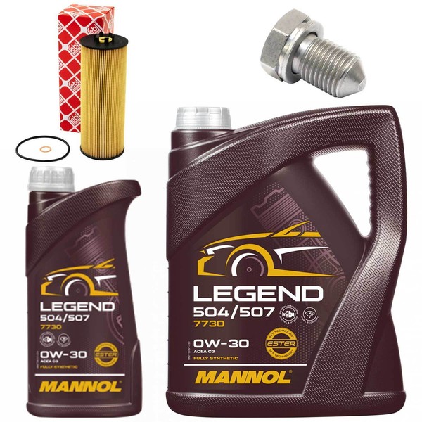 MotoröL Filter Set Mannol 0W-30 504/507 6 Liter + Schraube FüR Skoda Superb I-image