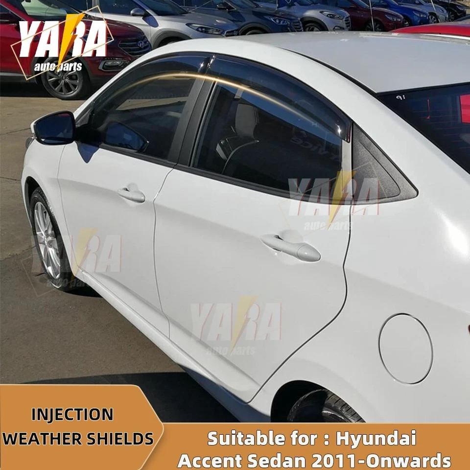 Protectores contra la intemperie viseras de ventana adecuadas para Hyundai Accent Sedán 2011-en adelante 4 un. Foto 2 de 4