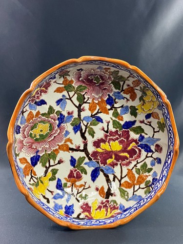 Plat creux, centre de table, coupe melonnière en faïence de Gien décor Pivoines - Picture 6 of 10