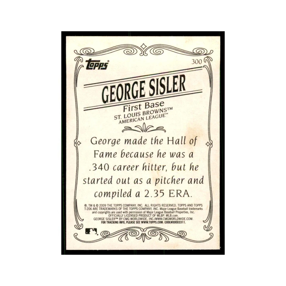 2009 Topps 206 George Sisler Baseball Cards #300 - Image 2 of 3