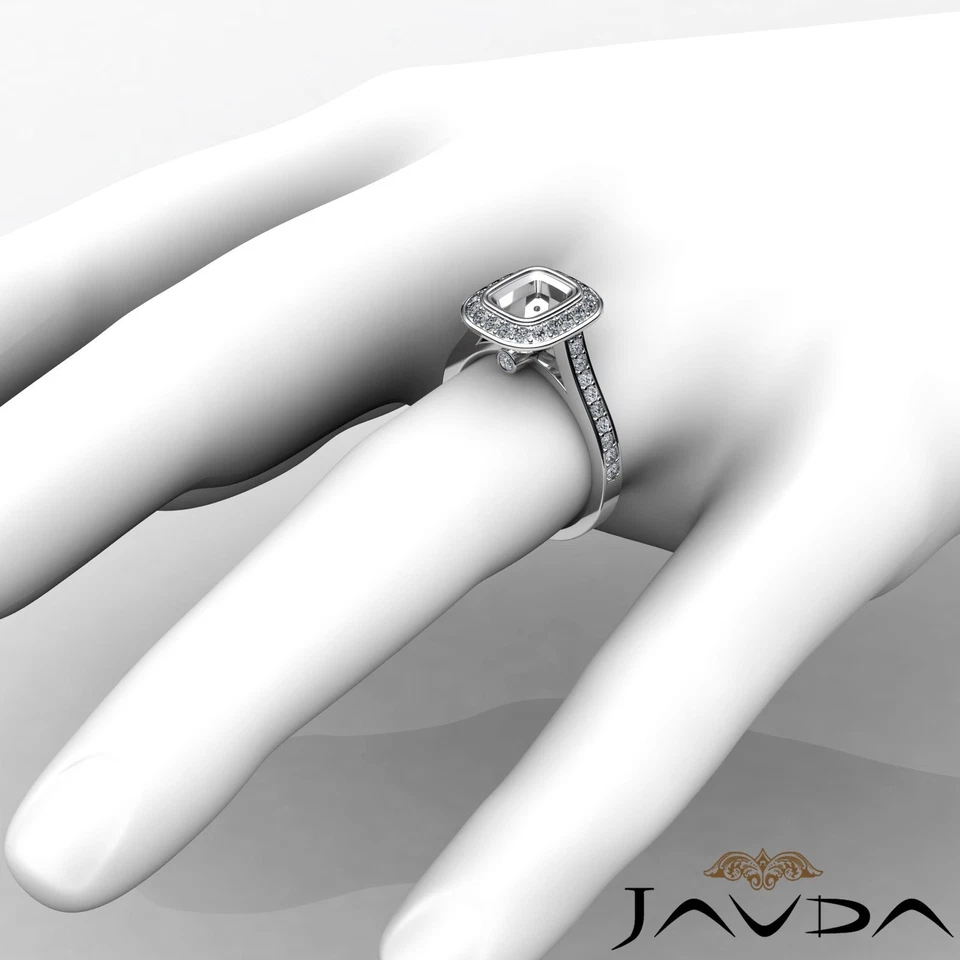 Halo Cushion Semi Mount Diamond Engagement Bezel Set Ring 14k White Gold 0.5Ctw - Image 4 of 4