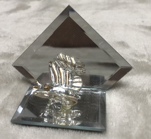 Glass Butterfly With Mirror Mini Figure Clear/Gold 1.5x3” NEW