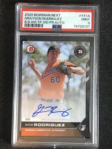 2020 Bowman NEXT  BA Top Prospect AUTO SP GRAYSON RODRIGUEZ RC #T5TA PSA MINT 9