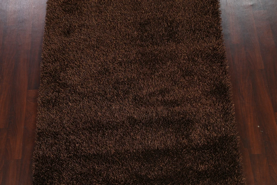 Thick-Plush Modern Shaggy Solid Oriental Area Rug Dark Brown Hand-Tufted 5x7 New - Image 3 of 4