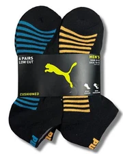 PUMA SOCKS MEN'S - LOW CUT - BLISS 253 - BLUE ORANGE - LARGE (10-13) PACK 6 XX