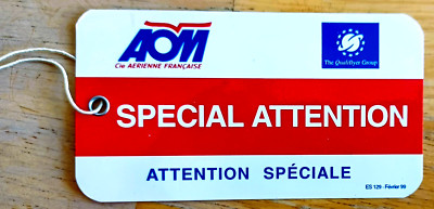 AOM French Airline Special Attention Baggage Tag plastic , Same on both sides