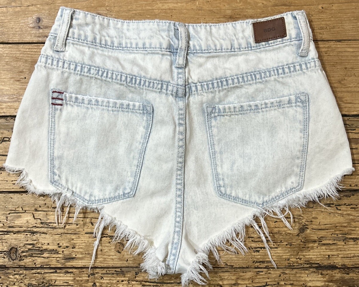 BDG Women's Light Wash High Rise Distressed Cheeky Denim Shorts