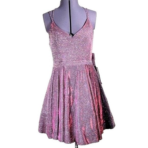 sequin hearts homecoming dresses Navy Blue Short Sleeves High Low Homecoming Dress with Lace, Short Sle –  Cutedressy main image 1