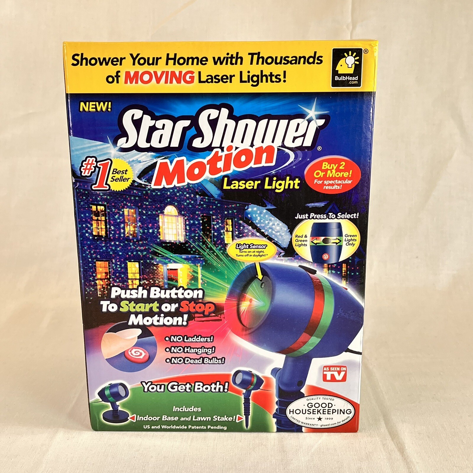Star Shower Motion Moving Laser Light Show BulbHead Green Red Indoor