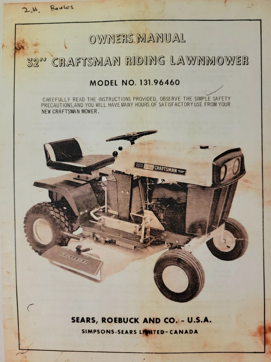 Sears Craftsman 32 Riding Lawn Mower 7 hp Tractor 131.96460 Owner & Parts  Manual