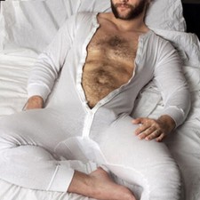 Men's-V-Neck Top Leotard Bodysuit Stretch Nightwear Jumpsuit Playsuit Long Johns