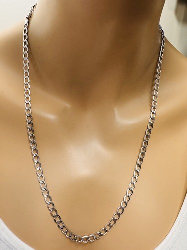 18K 750 White Fine Gold Cuban Curb Men Womens Necklace 23.5”/24”Long 5.5mm 11.2g - Picture 5 of 24