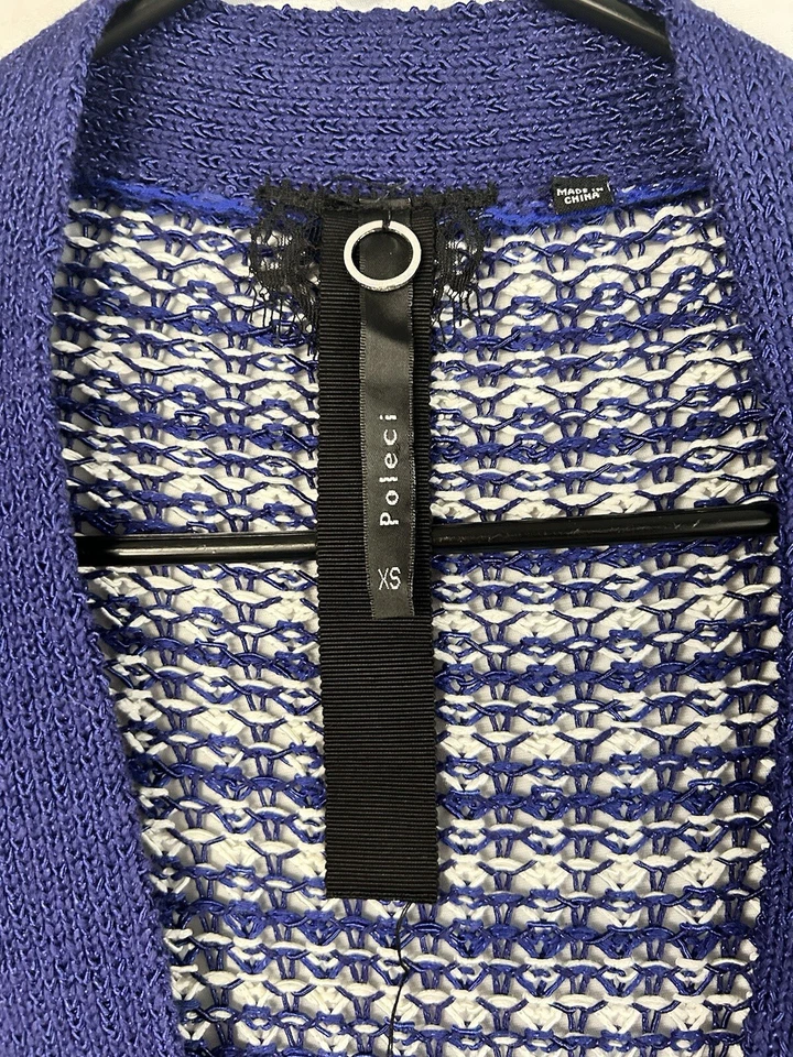 Poleci Suéter Cárdigan Azul Botón Asimétrico XS Manga Larga Azul Blanco Foto 2 de 4