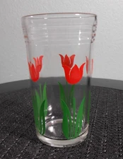 Vintage Swanky Swigs Red Tulips Juice  Glass  Flowers 3 7/8”