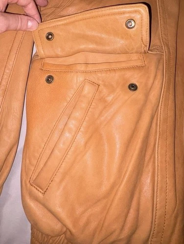 Vtg 90s Georgetown Leather Design Bomber Jacket Mens Large Tan Brown YKK Heavy image 7