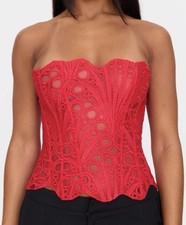 Red Bustier textured lace corset unlined women XS new