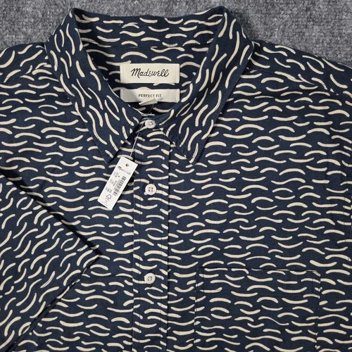 NWT Madewell Shirt Mens Medium Perfect Fit Blue Hemp Cotton Blend Button Up