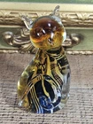 Vintage Murano Art Glass Amber/Blue/White Swirl Cat Figurine Italy 4.5" Tall
