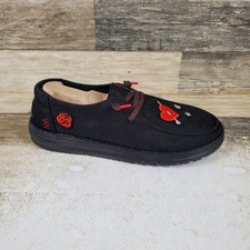 Hey Dude Wendy Stardust Patches Womens Loafer Sz 7 Black Slip-On Comfort Moc Toe