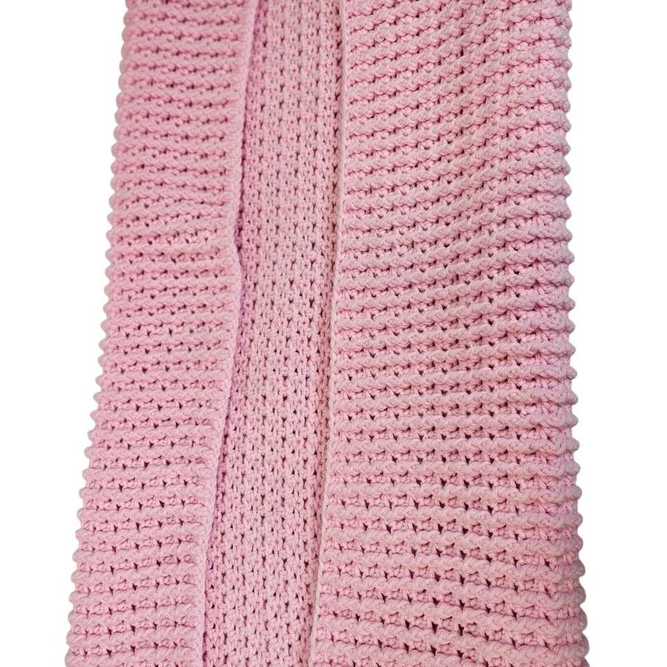 Handmade Light Pink Cable Knit Crochet Baby Blanket Throw Wrap 35"x34" Square - Image 4 of 4