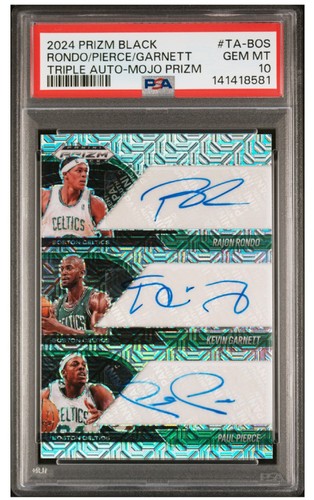 KEVIN GARNETT PAUL PIERCE RAJON RONDO 2024 Prizm Black Triple Auto Mojo /25 PSA 